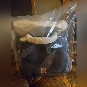 Elegant Black Women's  Leather Tote - NAVY